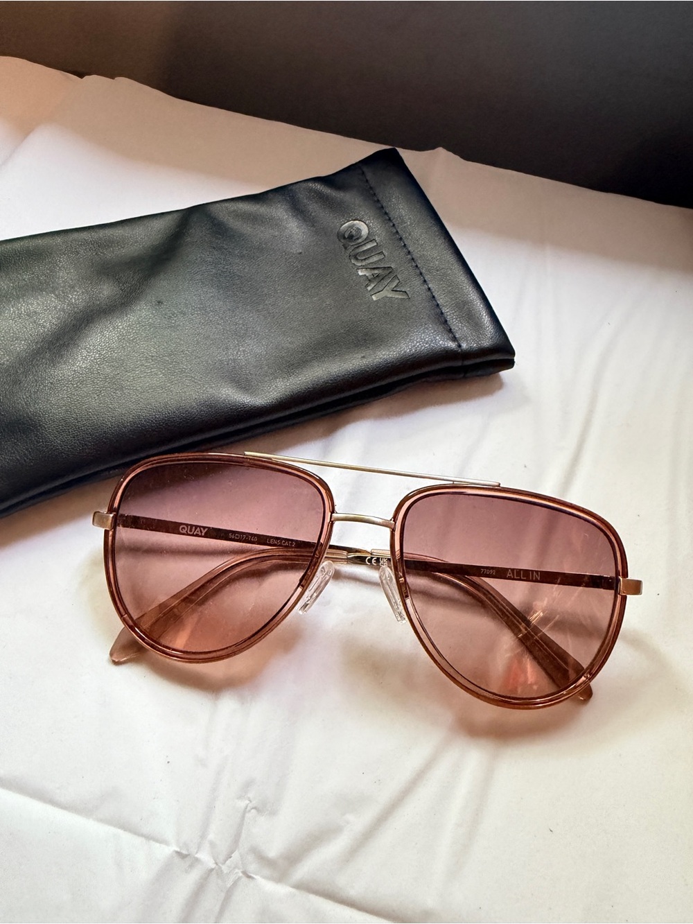 Quay Australia Pink Lens Gold-Tone Aviator Sunglasses